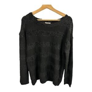 Joseph A Womens size Large Black Knit Eyelash Mixed Media Sweater